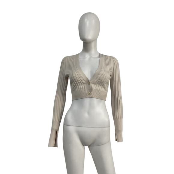 Jonathan Simkhai 'Kayla' Beige Rayon Compact Rib Cropped Cardigan Size XS - Picture 2 of 4